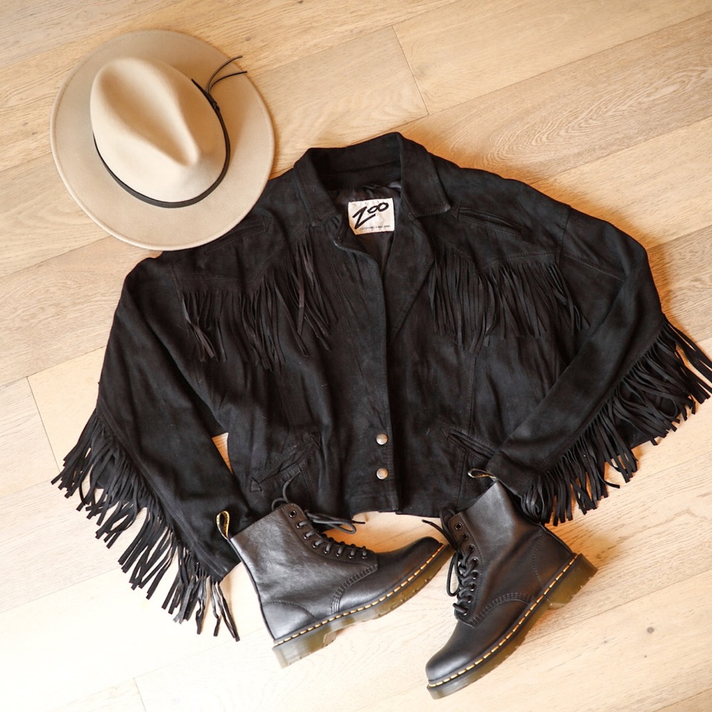 Black suede fringe jacket